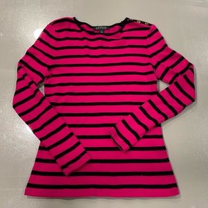 pink and black striped long sleeve shirt